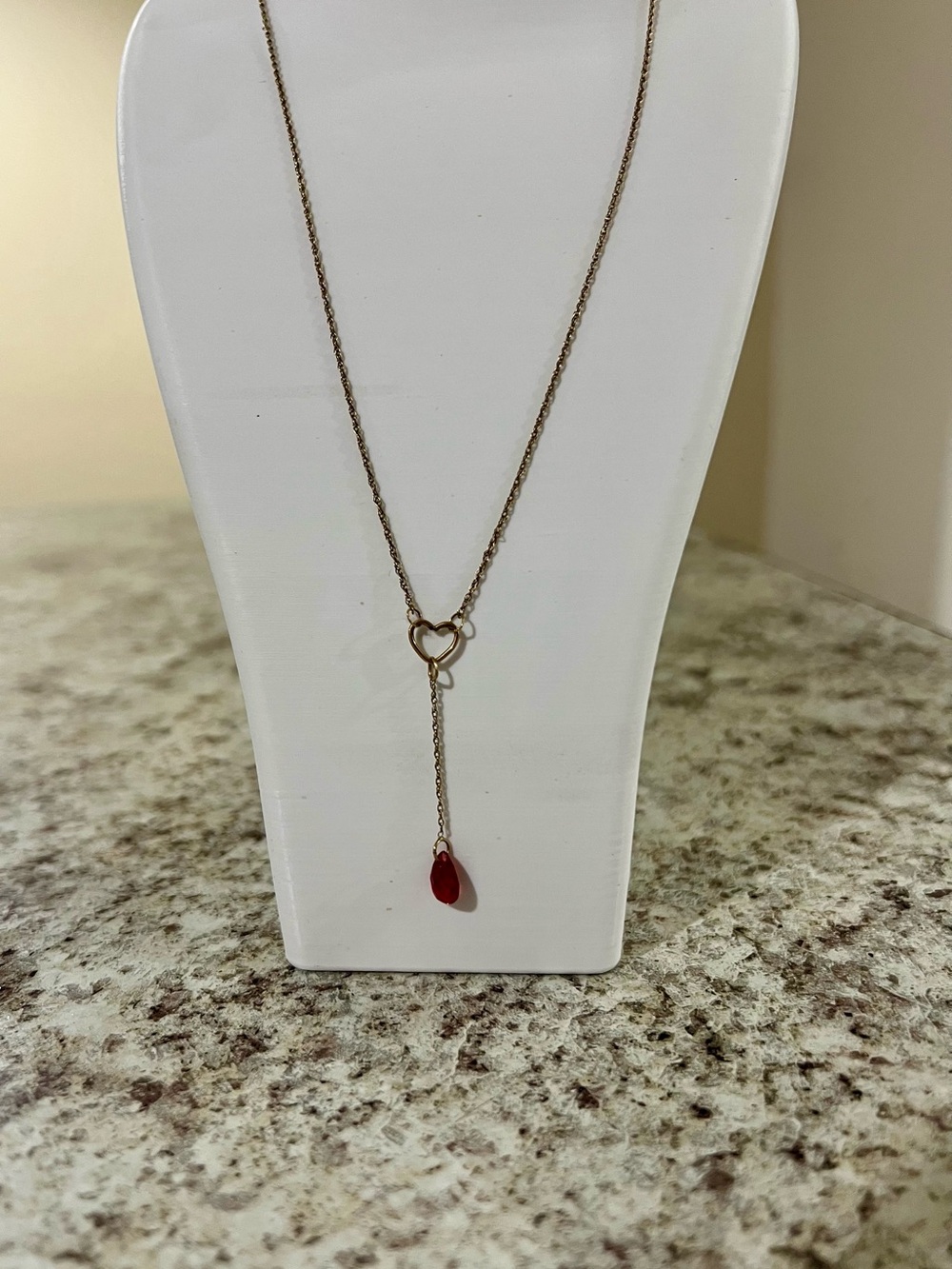 10K Gold Heart Necklace with Ruby Drop